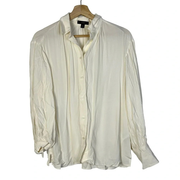 J. Crew Ivory White Gathered Front Long Sleeve Button Down XS - Picture 3 of 5
